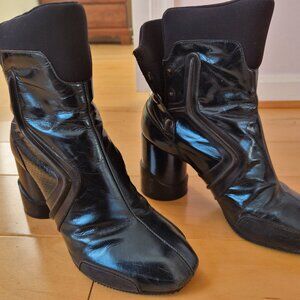 Vintage Iconic Martin Margiela Scuba Boots in Dark Metallic Teal Leather Sz 40